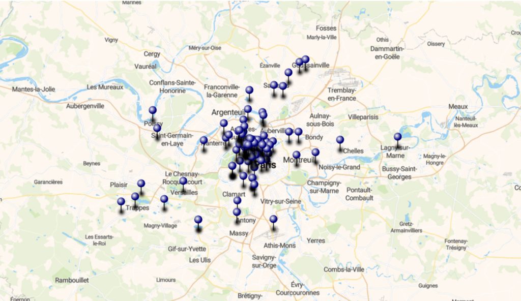Carte des zones d'interventions de l'entreprise Adapt Propreté
